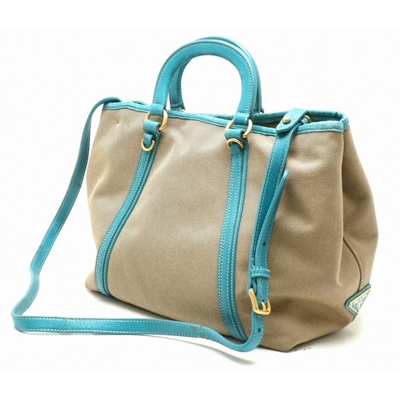 Prada Shoulder Emerald 2WAY Jacquard Khaki Green Bag Canvas - Picture 1 of 9